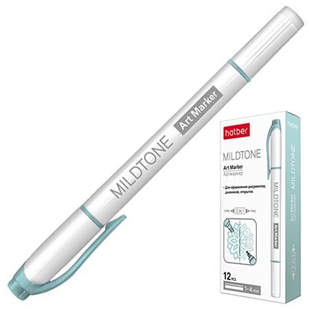 Маркер д/скетчинга Hatber Mildtone Pastel двухсторонний бирюзовый 1-4мм
