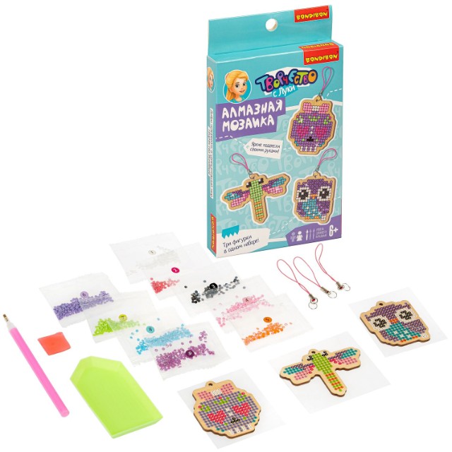 Творч Алмазная мозаика Брелоки Совушка, Стрекоза, Череп Превью 1