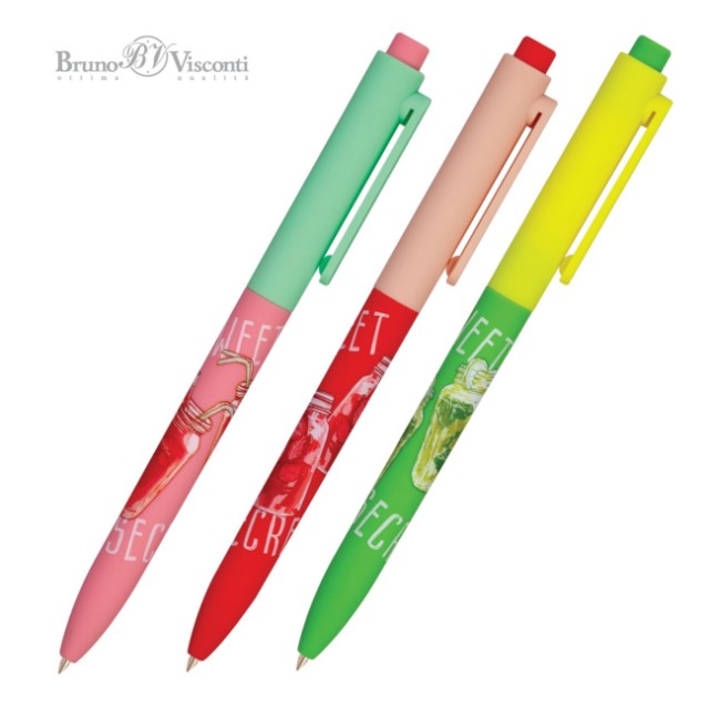 Ручка шариковая синяя BV FunClick My refresh 0,7мм принт Превью 1