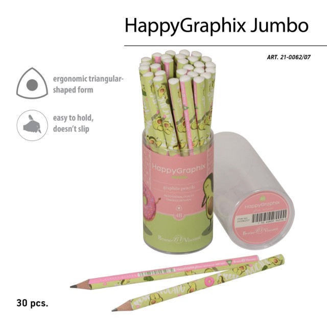 Карандаш ч/гр толстый 4B BV HappyGraphix Jumbo. Авокадо. Любовь 3.5 MM Превью 1