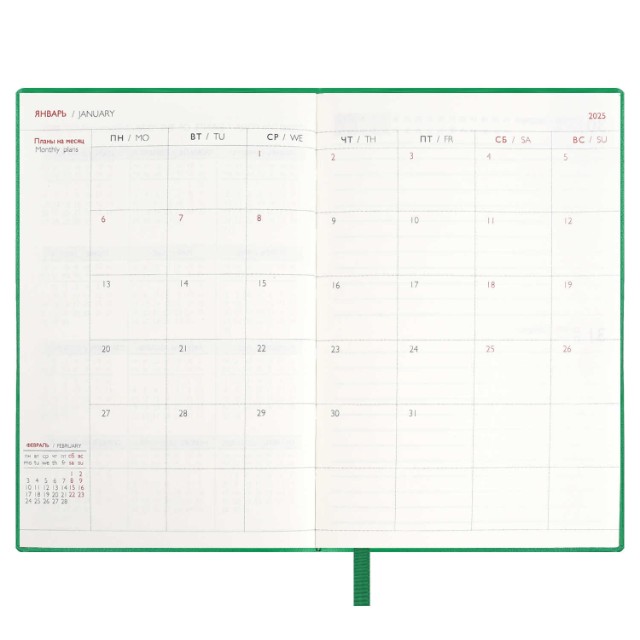 Ежедневник А6 2025г Escalada Бейбискин зелёный (кожзам Превью 6