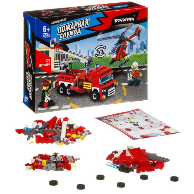 Конструктор Пожарная служба Вертолет, Машина 175дет Превью 1