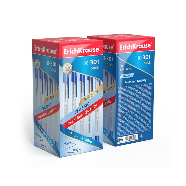 Ручка шариковая синяя EK R-301 Classic Stick 1,0мм корпус прозр Превью 3