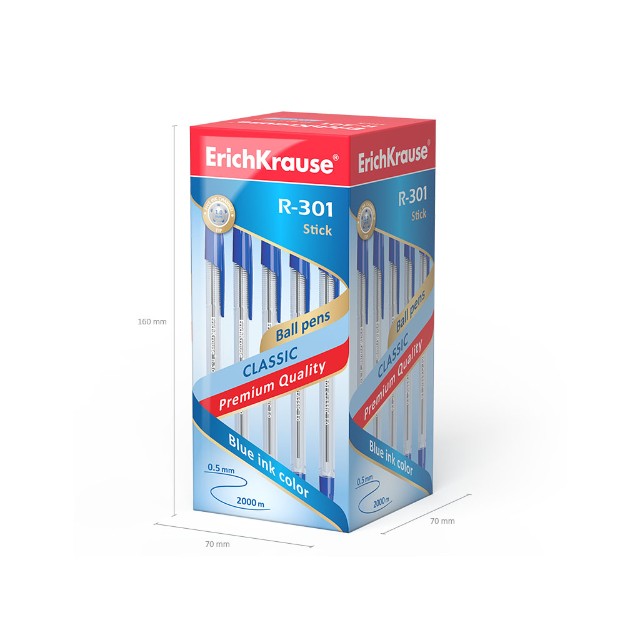 Ручка шариковая синяя EK R-301 Classic Stick 1,0мм корпус прозр Превью 4
