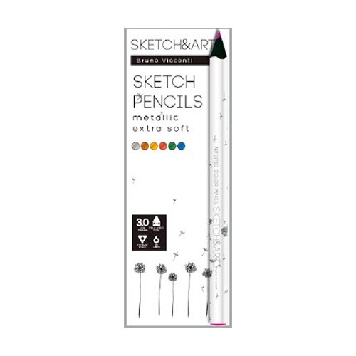 Карандаши цветные 6 цв скетч BV Sketch&Art утолщенные, 4мм, металлик Превью 0