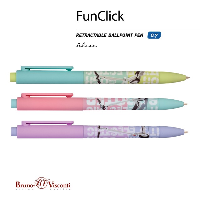 Ручка шариковая синяя BV FunClick Самокат 0,7мм принт Превью 2
