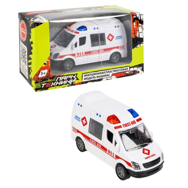 Машина Микроавтобус Скорой помощи белый инерц, открыв.двери и багажник, 12,2см пласт Превью 3