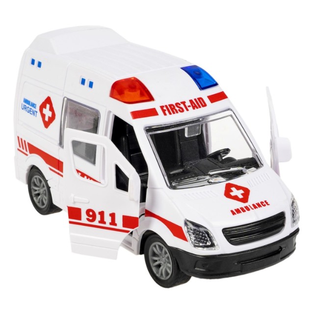 Машина Микроавтобус Скорой помощи белый инерц, открыв.двери и багажник, 12,2см пласт Превью 1