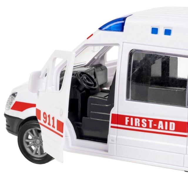 Машина Микроавтобус Скорой помощи белый инерц, открыв.двери и багажник, 12,2см пласт Превью 6
