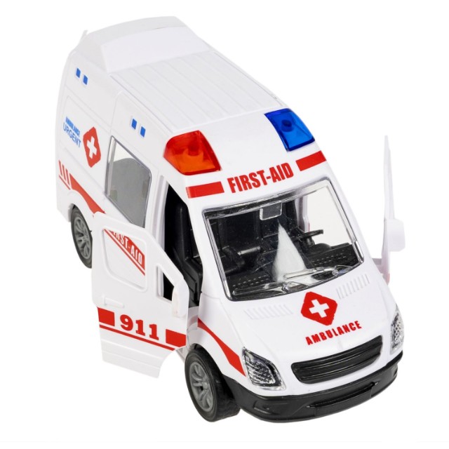 Машина Микроавтобус Скорой помощи белый инерц, открыв.двери и багажник, 12,2см пласт Превью 5