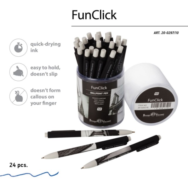 Ручка шариковая синяя BV FunClick New York 0,7мм принт Превью 3