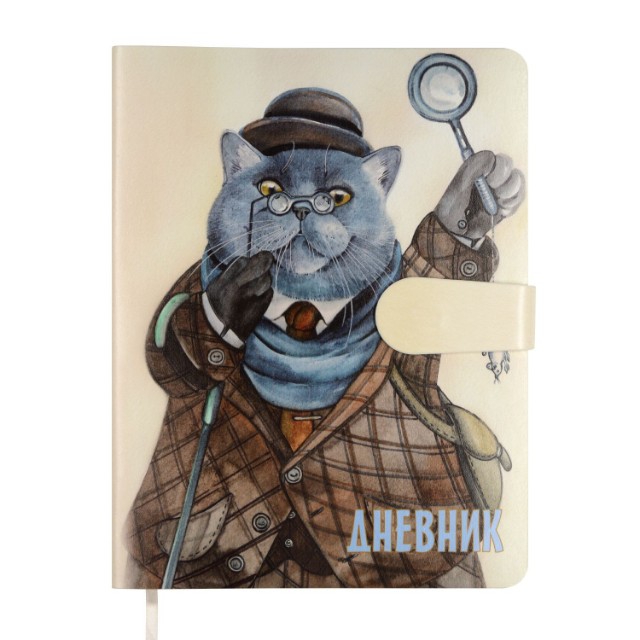 Дневник ст кл иск.кожа BV Кот Сыщик (магн. хлястик)