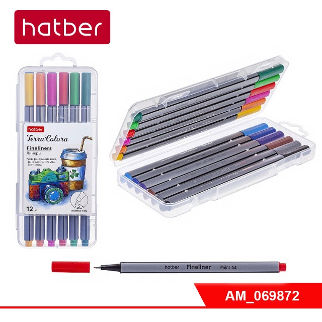 Ручки линеры 12 цв цветные Hatber Terra Colora пласт пенал