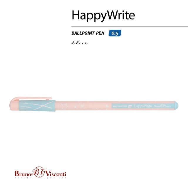 Ручка шариковая синяя BV HappyWrite Зефирные животные. Лисички 0,5мм Превью 0