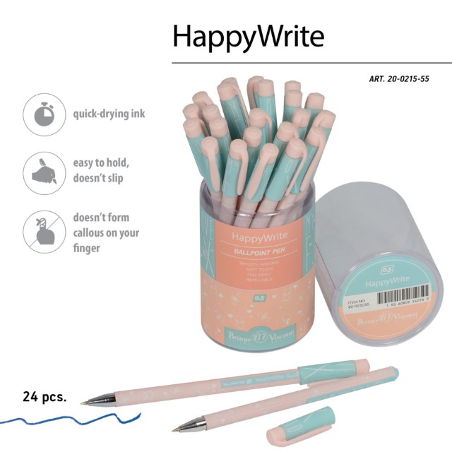 Ручка шариковая синяя BV HappyWrite Зефирные животные. Лисички 0,5мм Превью 1