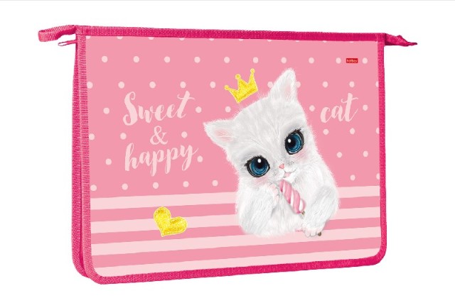 Папка для тетрадей А4 2отд на молнии Hatber Кошечка с мороженым
