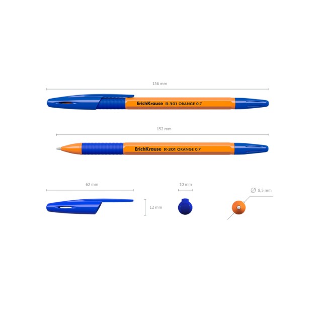 Ручка шариковая синяя EK R-301 Orange Stick&Grip оранж. корпус 0,7мм Превью 3