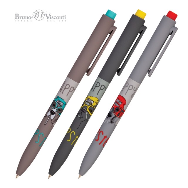 Ручка шариковая синяя BV FunClick Псы на стиле 0,7мм принт Превью 3