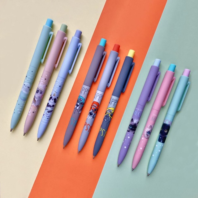 Ручка шариковая синяя BV FunClick Псы на стиле 0,7мм принт Превью 1