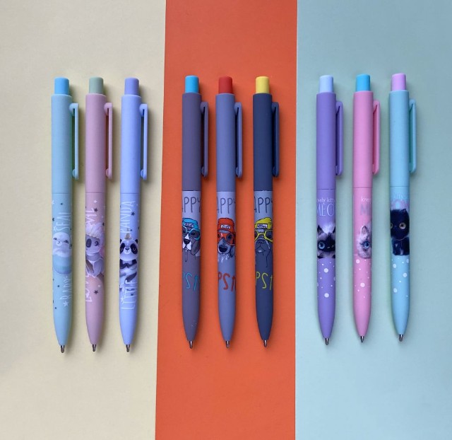 Ручка шариковая синяя BV FunClick Псы на стиле 0,7мм принт Превью 6