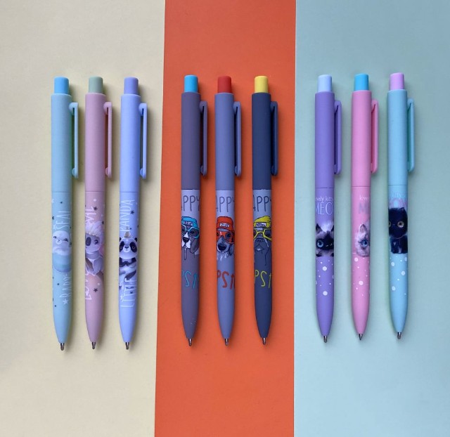 Ручка шариковая синяя BV FunClick Псы на стиле 0,7мм принт Превью 6