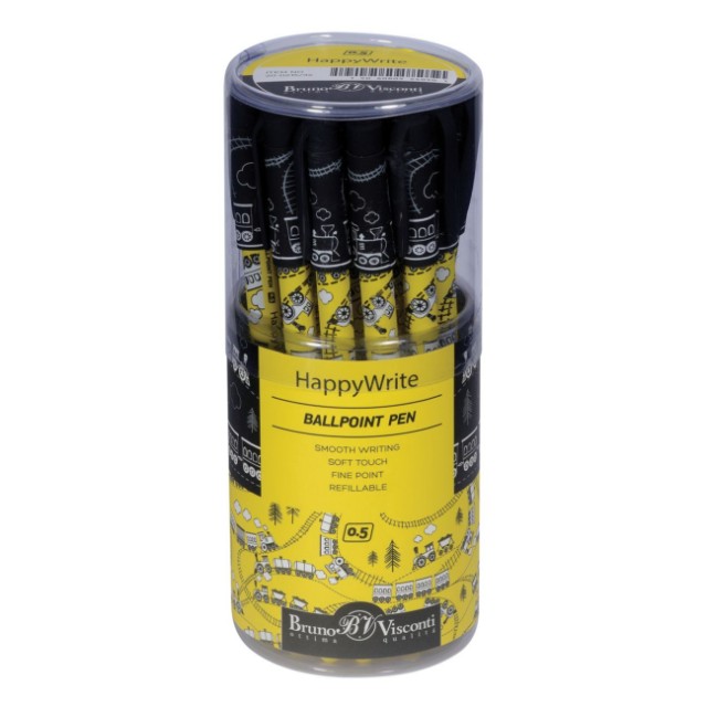 Ручка шариковая синяя BV HappyWrite Паровозики 0.5 мм принт Превью 3