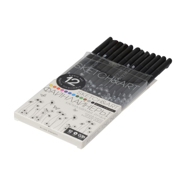 Ручки линеры 12 шт цветные BV Sketch&Art. Black Edition  0.36 мм Превью 4
