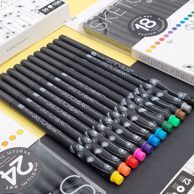Ручки линеры 12 шт цветные BV Sketch&Art. Black Edition  0.36 мм Превью 3