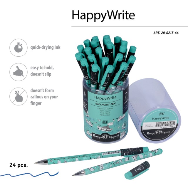 Ручка шариковая синяя BV HappyWrite Пароходики 0,5мм Превью 2