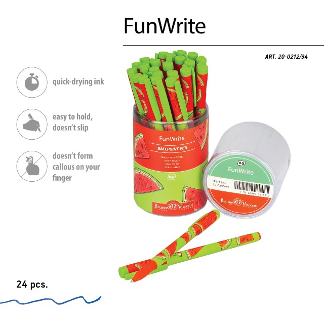Ручка шариковая синяя BV FunWrite Fresh&fruity Арбуз 0,5мм принт Превью 4