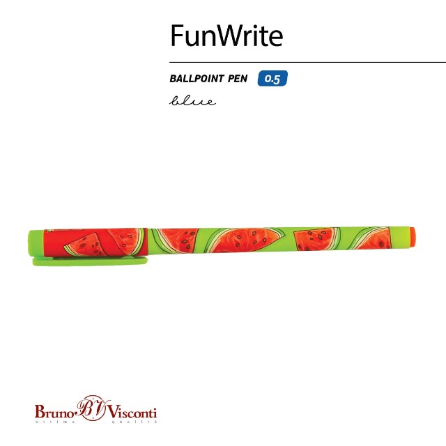 Ручка шариковая синяя BV FunWrite Fresh&fruity Арбуз 0,5мм принт Превью 1