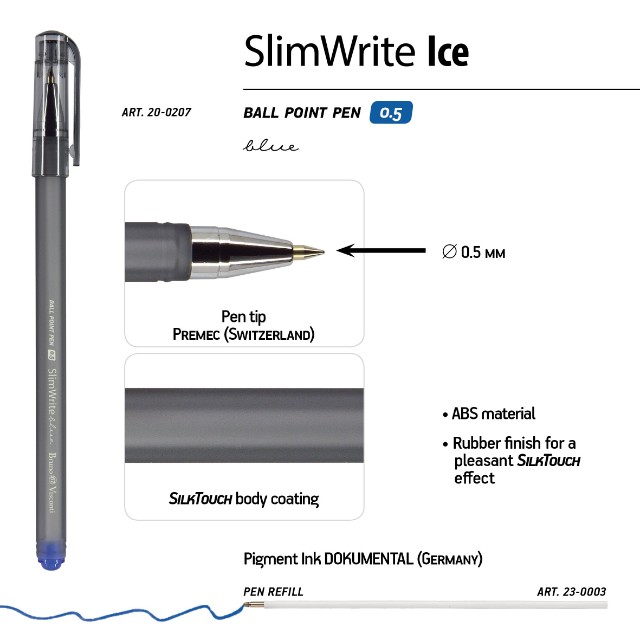 Ручка шариковая синяя BV SlimWrite Ice 0,5мм Превью 1