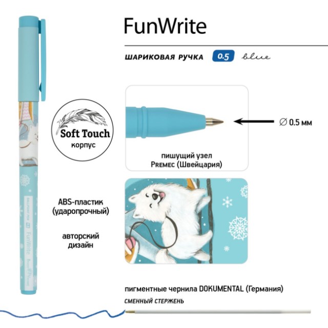 Ручка шариковая синяя BV FunWrite Городская прогулка. Лайка 0,5мм принт Превью 2