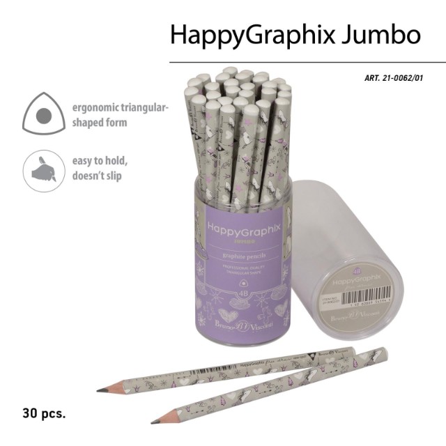 Карандаш ч/гр толстый 4B BV HappyGraphix Jumbo. Девочка и единорог. Птички 3.5 MM Превью 2