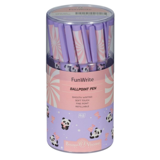 Ручка шариковая синяя BV FunWrite Lolipop. Пандочки 0,5мм принт Превью 4