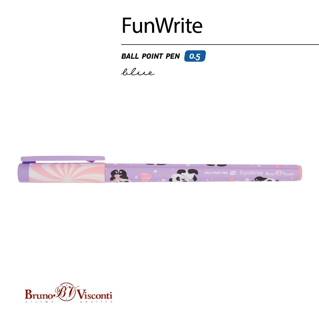 Ручка шариковая синяя BV FunWrite Lolipop. Пандочки 0,5мм принт Превью 3