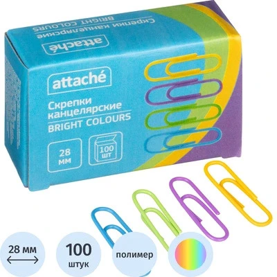 Скрепки 28мм 100шт Attache Bright Colours цветн