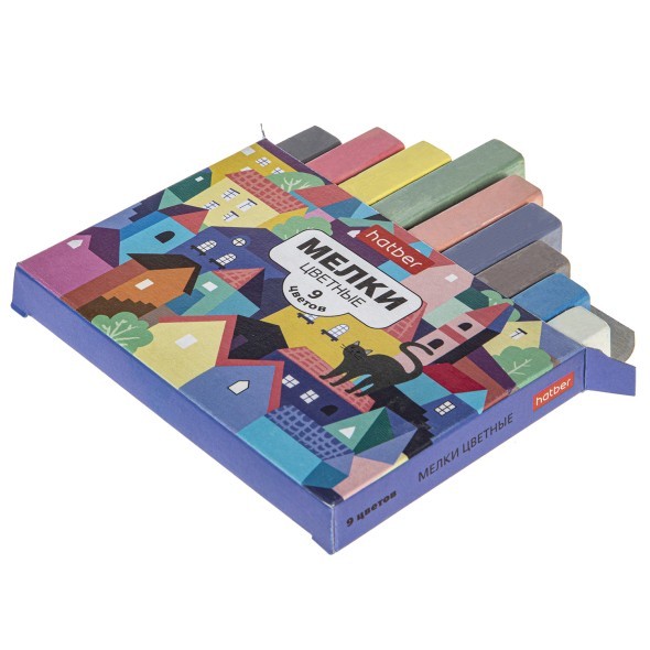 Мелки цветные 9 шт Hatber Городок в к/к