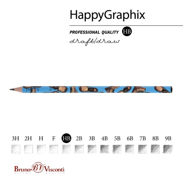 Карандаш ч/гр HB BV HappyGraphix Boots. Синие ботинки  б/ластика Превью 3