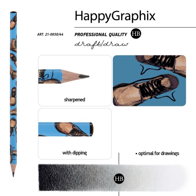 Карандаш ч/гр HB BV HappyGraphix Boots. Синие ботинки  б/ластика Превью 1