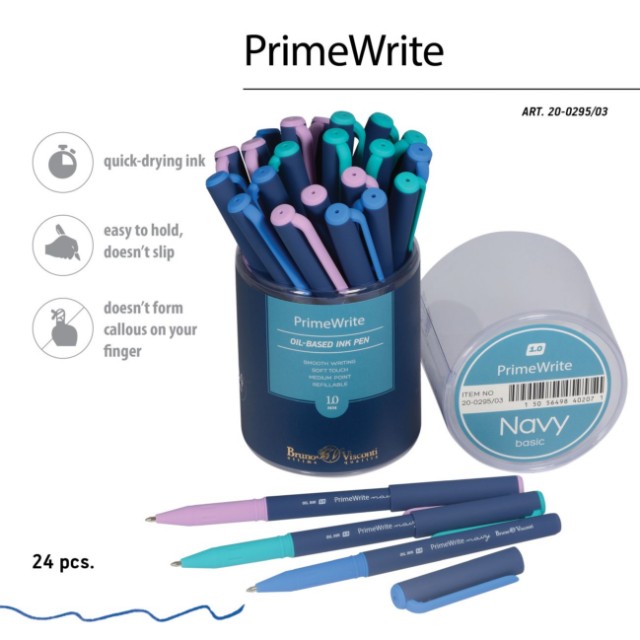 Ручка шариковая синяя BV PrimeWrite. Basic. Navy 1мм Превью 10
