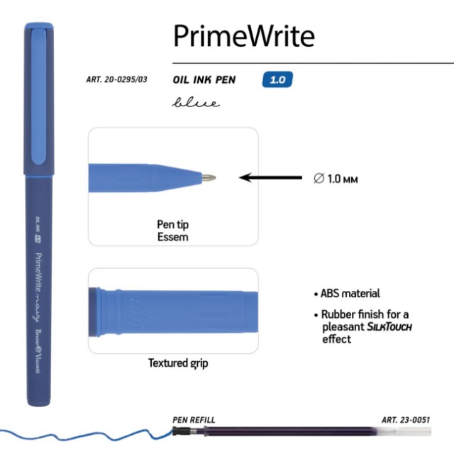 Ручка шариковая синяя BV PrimeWrite. Basic. Navy 1мм Превью 11