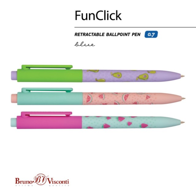 Ручка шариковая синяя BV FunClick Fruit Rain 0,7мм авт принт Превью 2