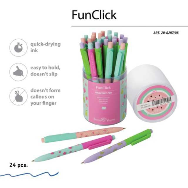 Ручка шариковая синяя BV FunClick Fruit Rain 0,7мм авт принт Превью 3