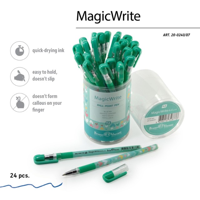 Ручка шариковая синяя BV MagicWrite Сердечки бирюзовые  0.5 Превью 4