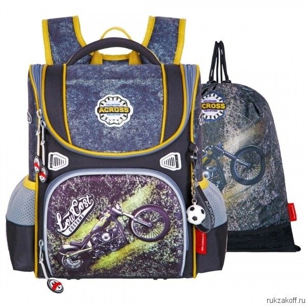 Ранец Across LowCost Customs черный с зеленым (+ мешок д/обуви)