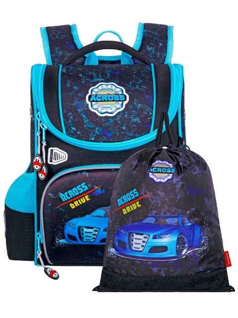 Ранец Across LowCost Customs черный с зеленым (+ мешок д/обуви) Превью 1