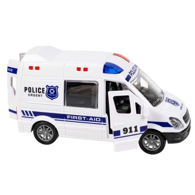 Машина Микроавтобус полиции инерционная, открыв.двери и багажник, белый 12см пласт Превью 7