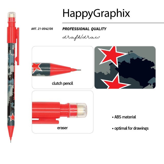 Карандаш мех. 0.7мм BV HappyGraphix Military blue с/ластиком Превью 5