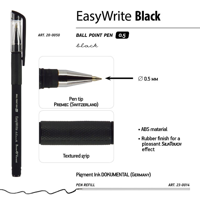 Ручка шариковая черная BV EasyWrite BLACK 05,мм Превью 3